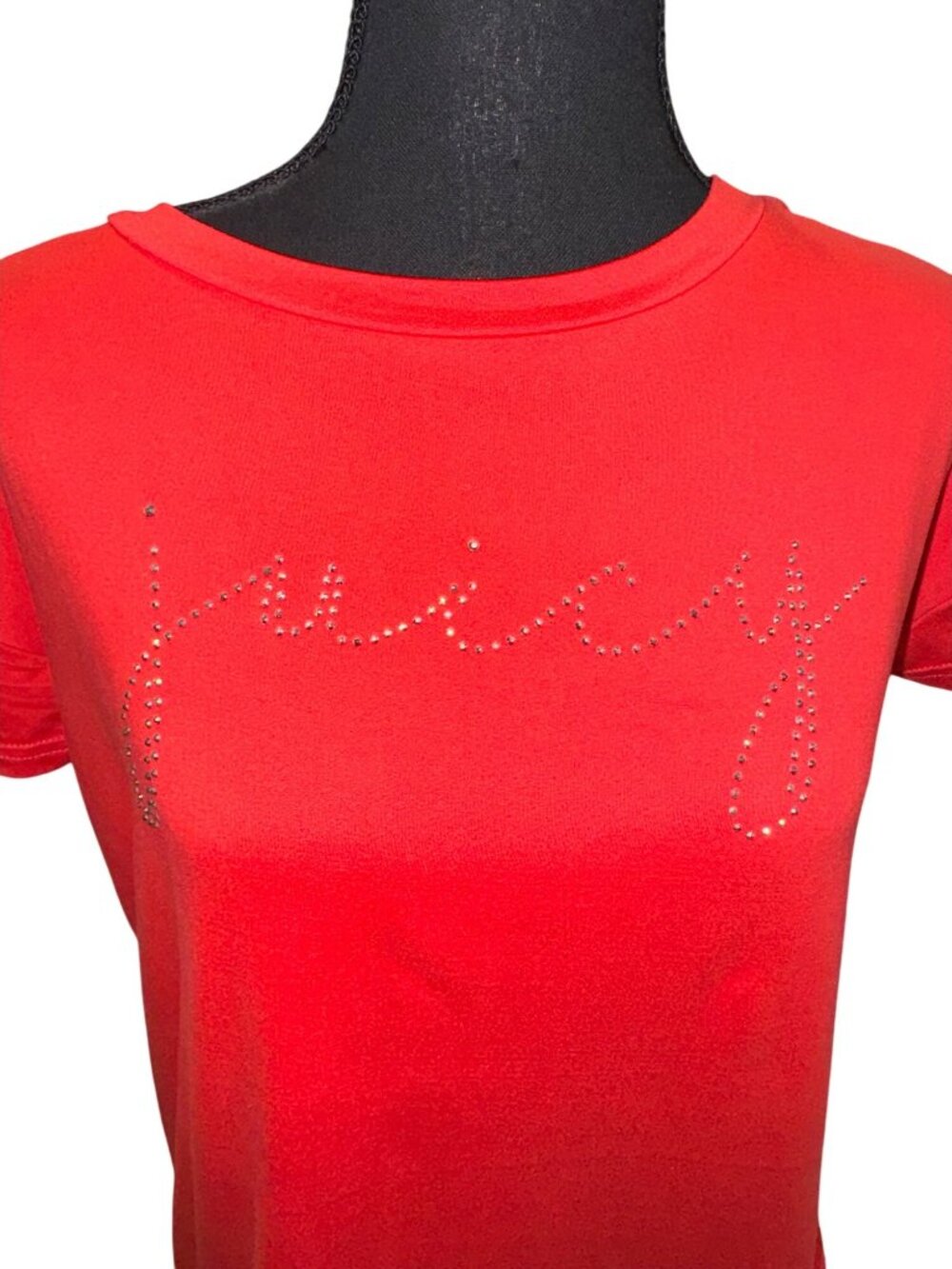 Juicy Couture Red Short Sleeve Soft T-Shirt Rhinestone Logo S Y2K Festival 90s